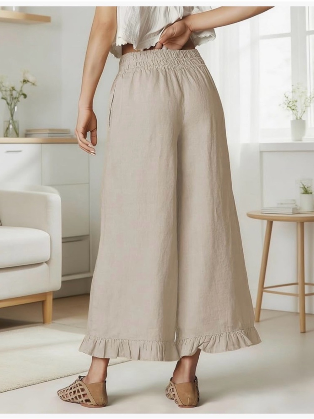 NWT Beige Linen Blend Pants-S - Picture 8 of 17